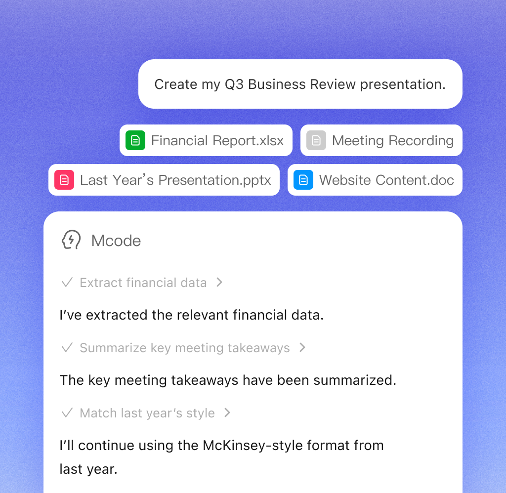 English MiniMax Code workflow extracting business review insights from uploaded source files